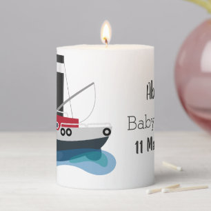 Cute fishing trawler boat cartoon illustration pillar candle