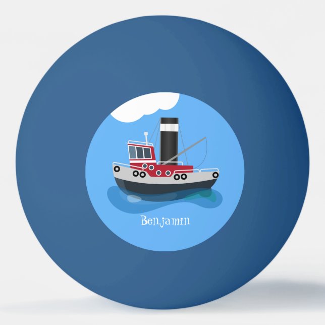 Cute fishing trawler boat cartoon illustration ping pong ball (Front)