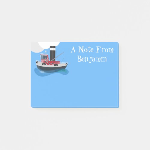 Cute fishing trawler boat cartoon illustration post_it notes