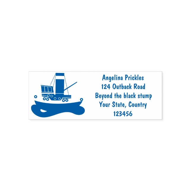 Cute fishing trawler boat cartoon illustration self-inking stamp (Design)