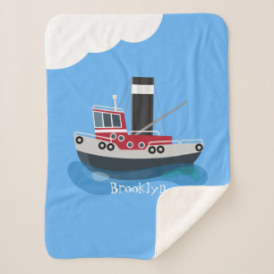 Cute fishing trawler boat cartoon illustration sherpa blanket