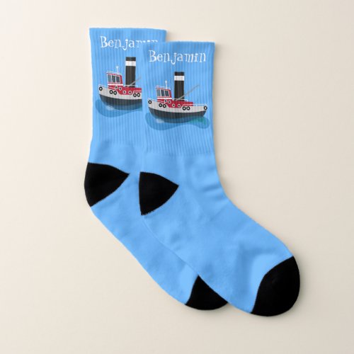 Cute fishing trawler boat cartoon illustration socks