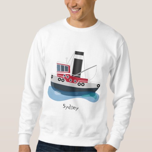 Cute fishing trawler boat cartoon illustration sweatshirt
