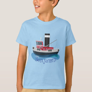 Cute fishing trawler boat cartoon illustration T-Shirt