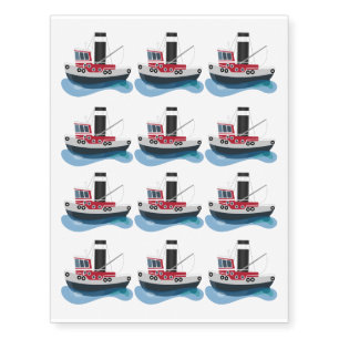Cute fishing trawler boat cartoon illustration temporary tattoos