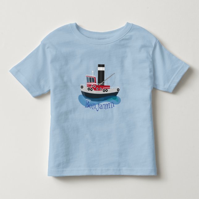 Cute fishing trawler boat cartoon illustration toddler t-shirt (Front)