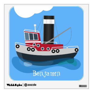 Cute fishing trawler boat cartoon illustration wall decal