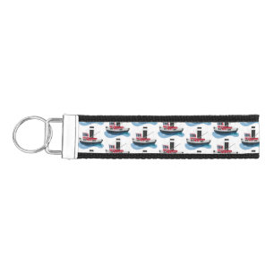 Cute fishing trawler boat cartoon illustration wrist keychain