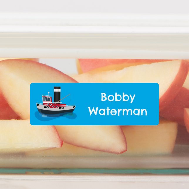Cute fishing trawler boat cartoon personalized labels (Affixed)