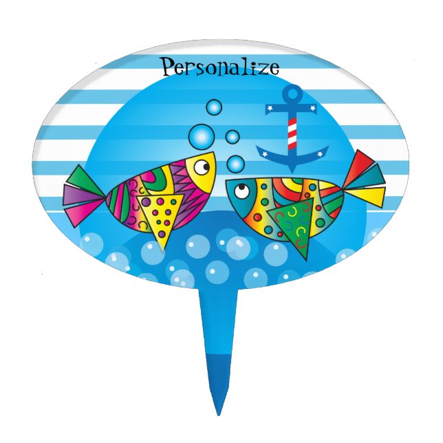 Cute Fishy Bubbles Baby Shower Theme Cake Topper (Front)