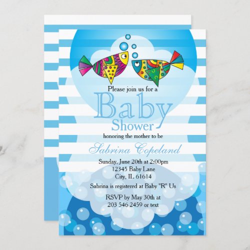 Cute Fishy Bubbles Baby Shower Theme Invitation