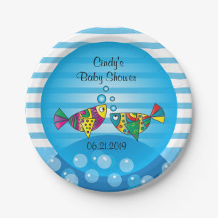 Cute Fishy Bubbles Baby Shower Theme Paper Plates