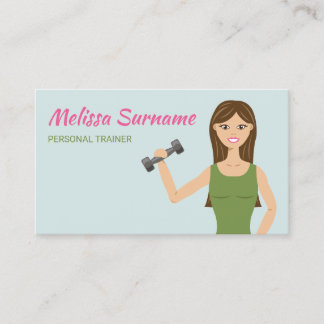 Cute Fitness Girl Illustration Personal Trainer Business Card