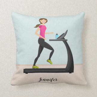 Cute Fitness Girl Running / Jogging &amp; Name Throw Pillow