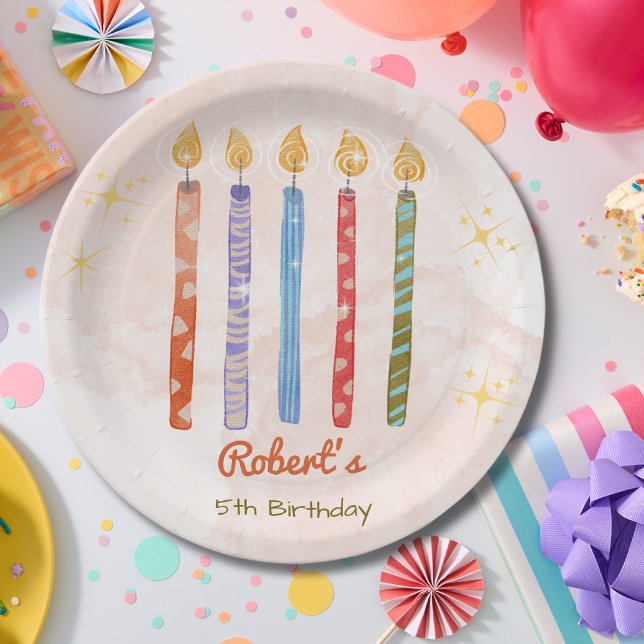 Cute Five Candles Kids Birthday Paper Plates (Creator Uploaded)