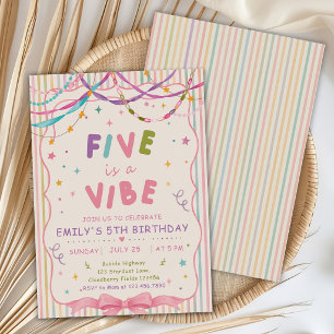 Cute Five Is A Vibe 5th Birthday Party Invitation