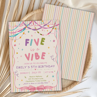 Cute Five Is A Vibe 5th Birthday Party Invitation