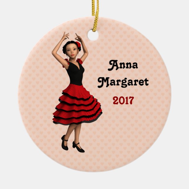 Cute Flamenco Dancer (Personalized) Ceramic Ornament (Front)