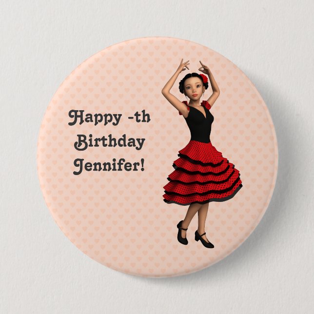 Cute Flamenco Dancer (Personalized) Pinback Button (Front)