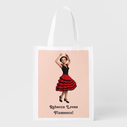 Cute Flamenco Dancer Personalized Reusable Grocery Bag