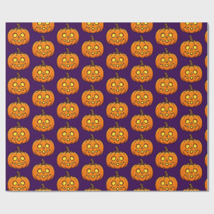 Cute Flaming Pumpkin Halloween Pattern Wrapping Paper