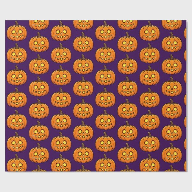 Cute Flaming Pumpkin Halloween Pattern Wrapping  Paper (Flat)