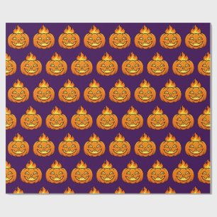 Cute Flaming Pumpkin Halloween Pattern Wrapping Paper