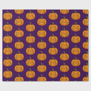 Cute Flaming Pumpkin Halloween Pattern Wrapping Paper