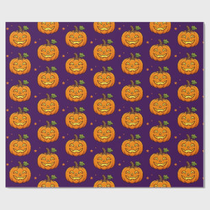 Cute Flaming Pumpkin Halloween Pattern Wrapping Paper