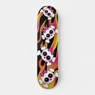 Cute Flaming Skulls Skateboard Deck