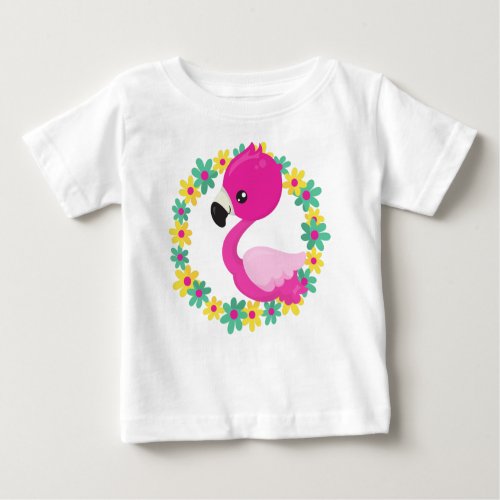 Cute Flamingo Baby Flamingo Bird Flowers Baby T_Shirt