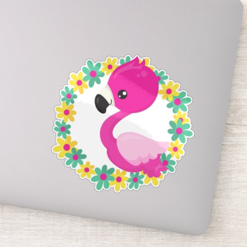 Cute Flamingo Baby Flamingo Bird Flowers Sticker