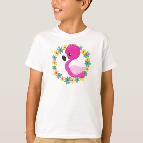 Cute Flamingo Baby Flamingo Bird Flowers T_Shirt