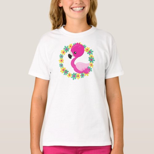 Cute Flamingo Baby Flamingo Bird Flowers T_Shirt