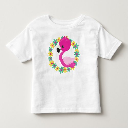 Cute Flamingo Baby Flamingo Bird Flowers Toddler T_shirt