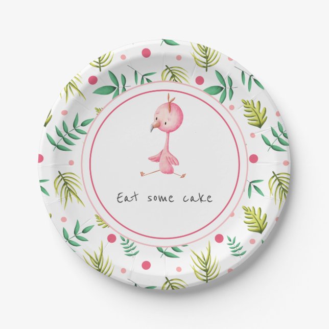 Cute Flamingo Baby Shower Paper Plates (Front)