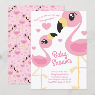Cute Flamingo Baby Shower Tropical Beach Pink Girl Invitation