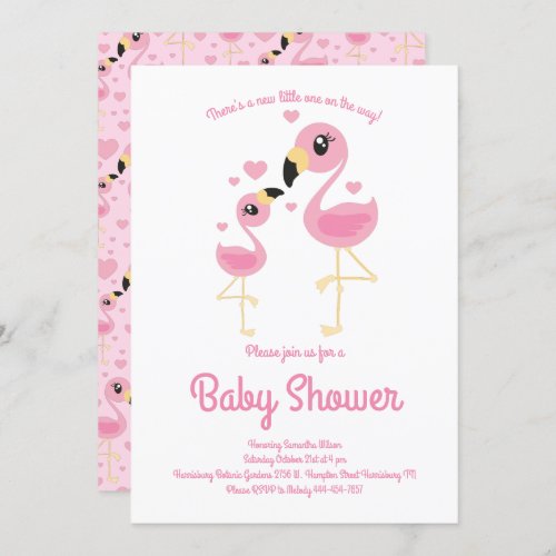 Cute Flamingo Baby Shower Tropical Beach Pink Girl Invitation