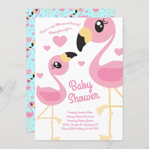 Cute Flamingo Baby Shower Tropical Beach Sprinkle Invitation