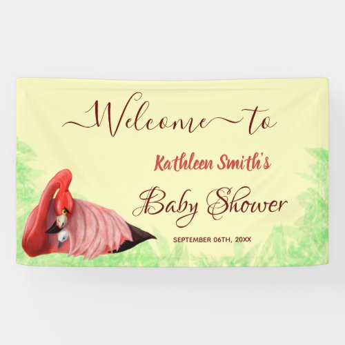 Cute Flamingo Baby shower Watercolor Welcome  Banner