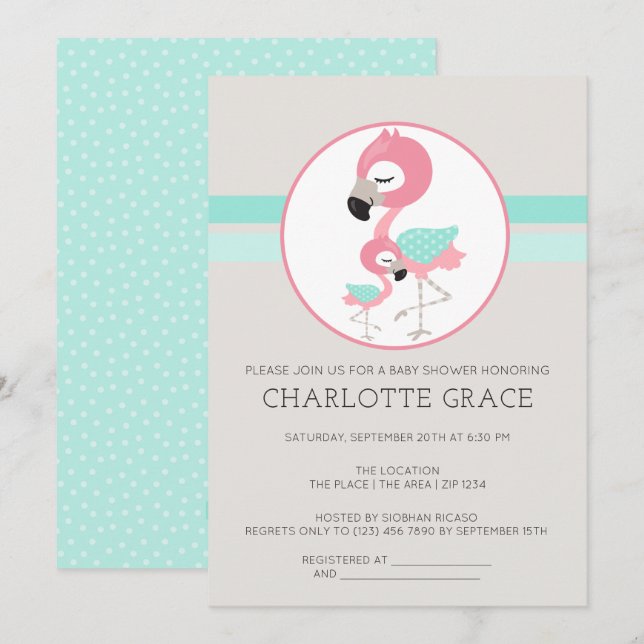 Cute Flamingo Bird Personalized Baby Shower Invitation (Front/Back)