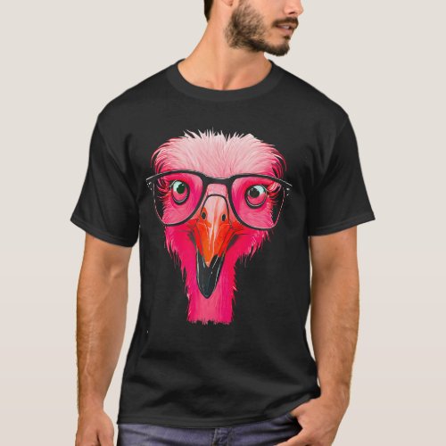 Cute Flamingo Bird Wearing Glasses Funny Pink T_Shirt