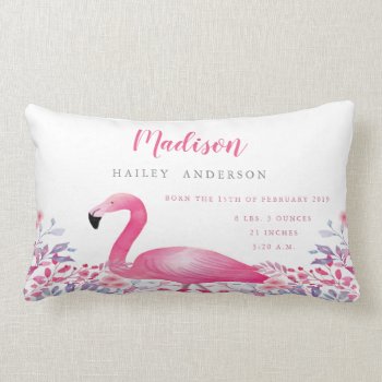 Cute Flamingo Birth Announcement Nursery Pillow by OS_Designs at Zazzle
