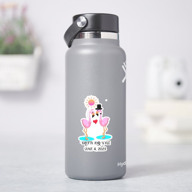 Cute flamingo bride and groom sticker (HydroFlask)