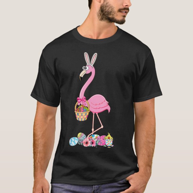 Cute Flamingo Bunny Ears Easter Eggs Easter For T-Shirt (Front)