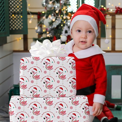Cute Flamingo Child Name Love Santa Christmas Wrapping Paper