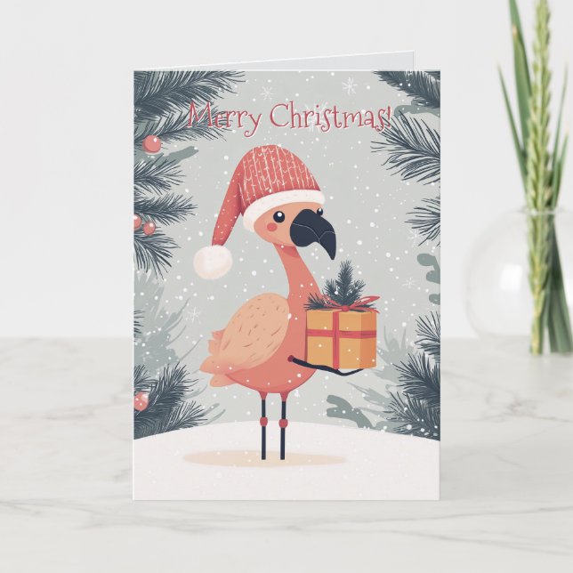 Cute Flamingo Christmas Card (Front)