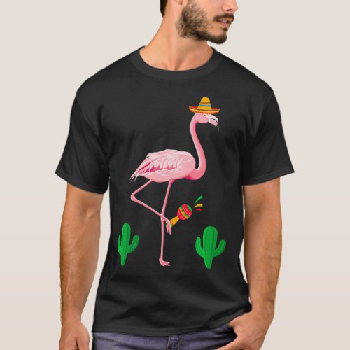 Cute Flamingo Cinco De Mayo Mexican Sombrero Marac T_Shirt