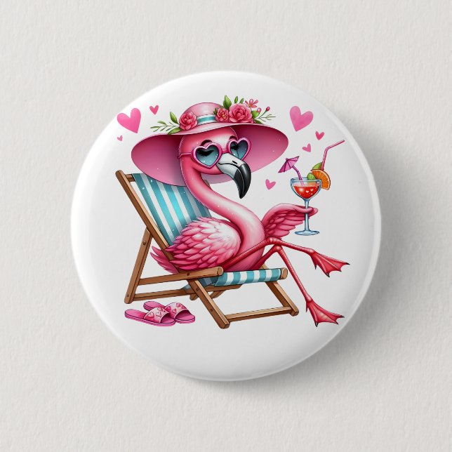 Cute Flamingo clipart Button (Front)