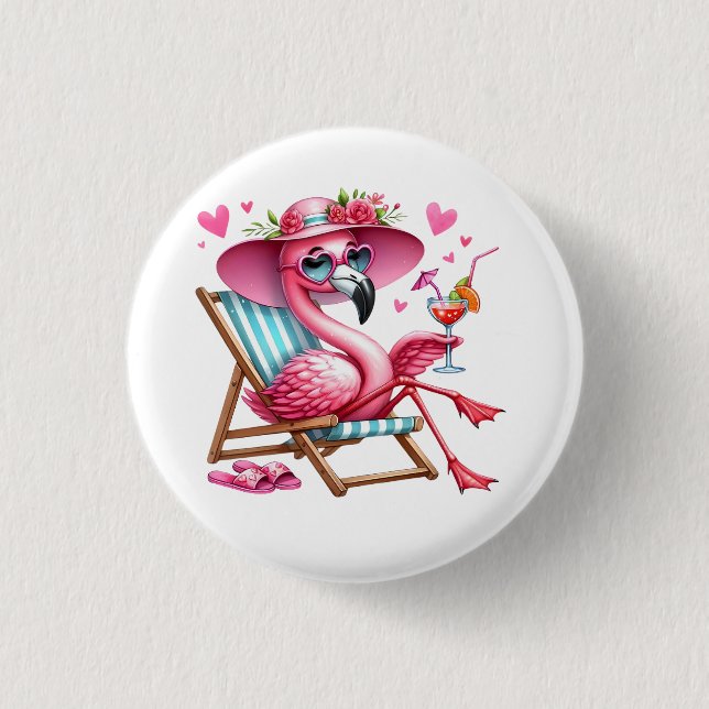 Cute Flamingo clipart Button (Front)